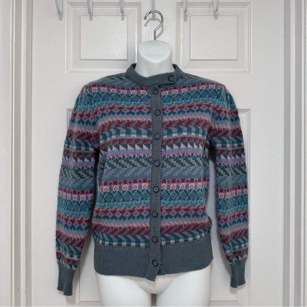 Greenwich Club Women’s S Fair Isle Wool Blend Cardigan Sweater Multicolor VTG